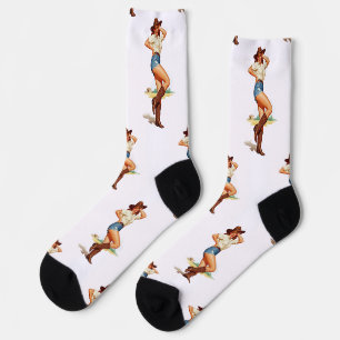 Retro Cowgirl Button-up Art Socken
