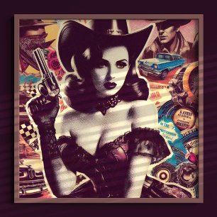 Retro Cowgirl Collage Poster