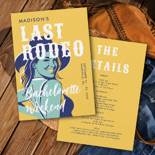 Retro Cowgirl Last Rodeo Glam Yellow Bachelorette Einladung