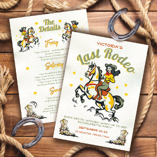 Retro Cowgirl Last Rodeo Junggeselinnen-Abschied Einladung