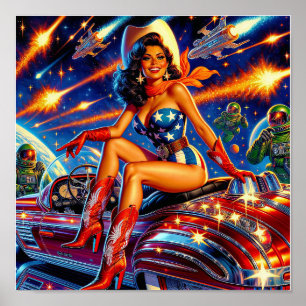 Retro-Cowgirl Pin-Up Poster