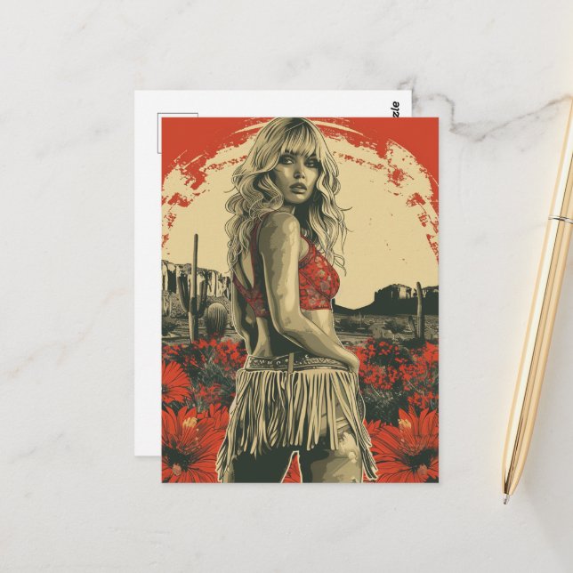 Retro Cowgirl Postkarte (Vorderseite/Rückseite Beispiel)