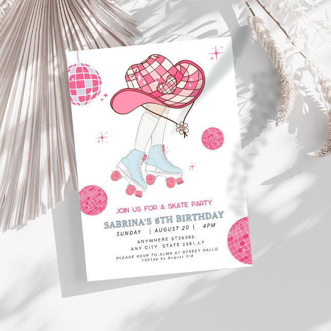 Retro Cowgirl rollerpatinage invitation anniversai (Créateur téléchargé)