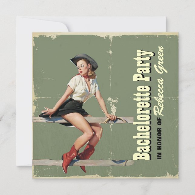 Retro cowgirl Western Country Junggeselinnen-Absch Einladung (Vorderseite)