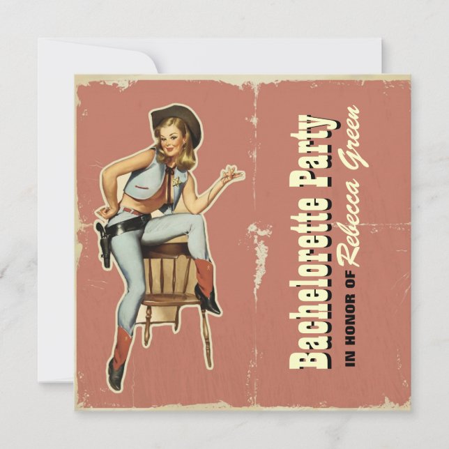 Retro cowgirl Western Country Junggeselinnen-Absch Einladung (Vorderseite)