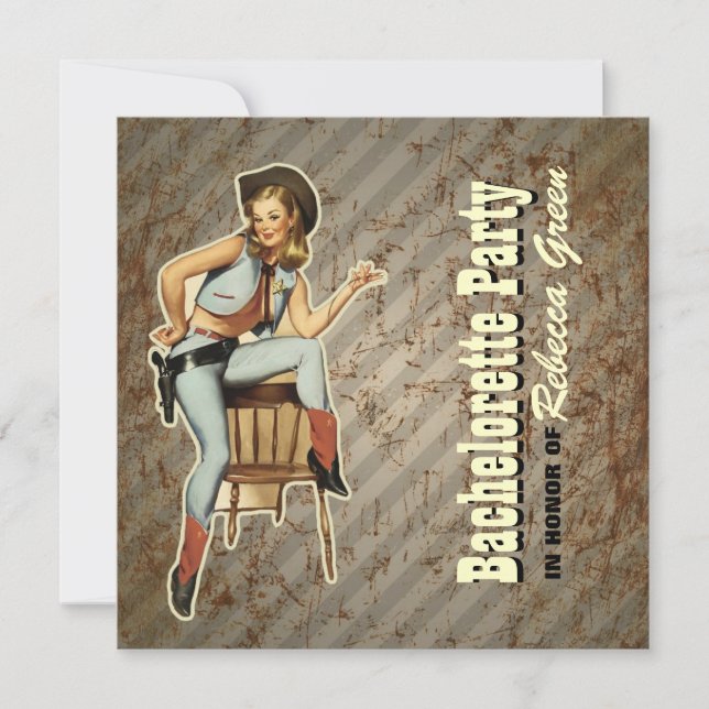 retro Cowgirl-Western-Land-Junggeselinnen-Abschied Einladung (Vorderseite)