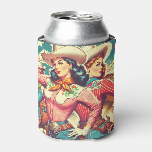 Retro-Cowgirls Button-ups Dosenkühler (Kanne Vorderseite)
