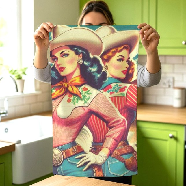 Retro-Cowgirls Button-ups Geschirrtuch (Von Creator hochgeladen)