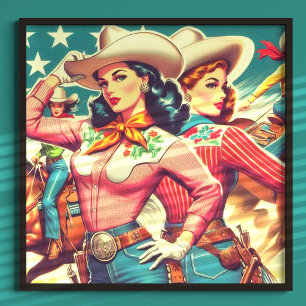 Retro-Cowgirls Button-ups Poster