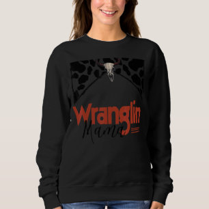 Retro Cowhide Bull Skull Wrangling Mama Western Co Sweatshirt