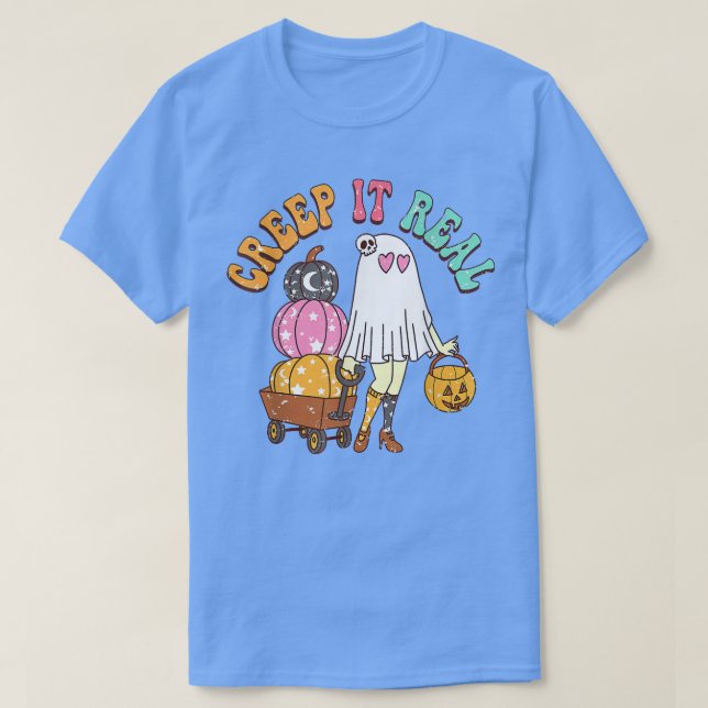 Retro Creep It Real Groovy Niedlich Ghost Hallowee T-Shirt (Design vorne)