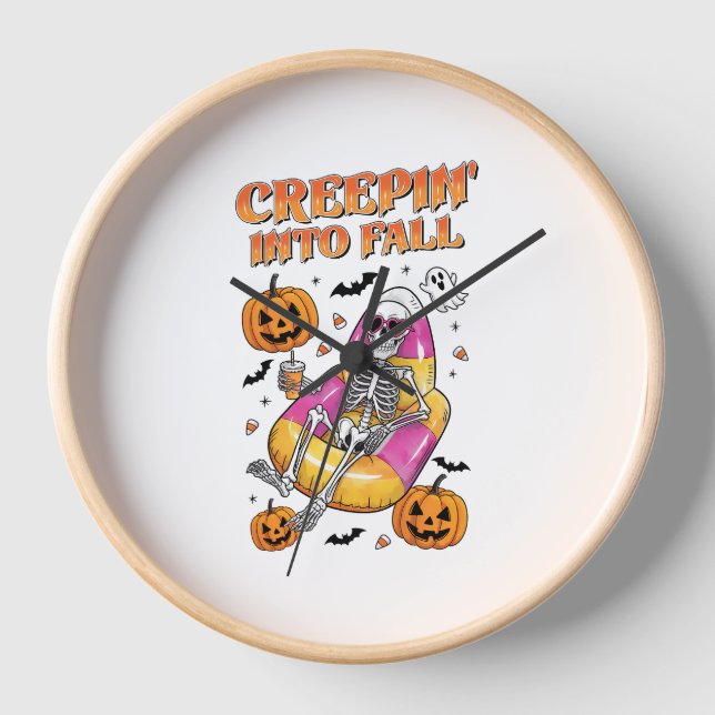 Retro Creepin in HerbstHalloween Uhr (Vorderseite)