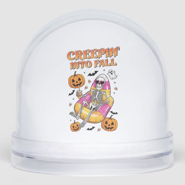 Retro Creepin into Fall Halloween Schneekugeln (Vorderseite)