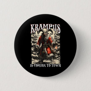 Retro Creepmas Krampus Kommt In Die Stadt Dark Hum Button