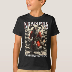 Retro Creepmas Krampus kommt in die Stadt Dark Hum T-Shirt