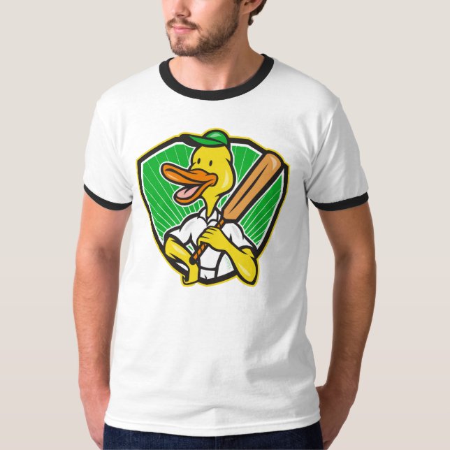 Retro Cricket Cartoon Duck T-Shirt (Vorderseite)