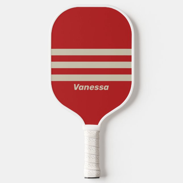 Retro Crimson Three Across Strike mit Namen Pickleball Schläger (Vorderseite)