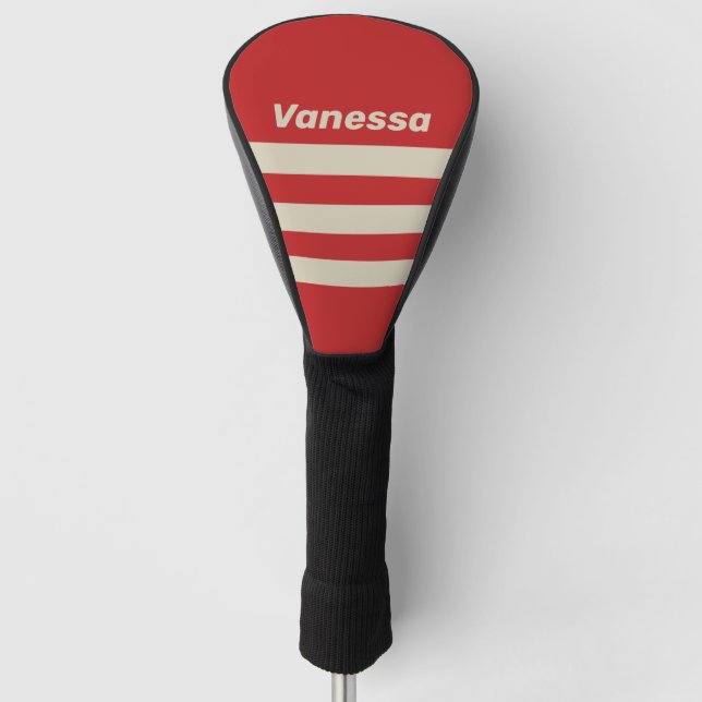 Retro Crimson Three Across Striping with Name Golf Headcover (Vorderseite)