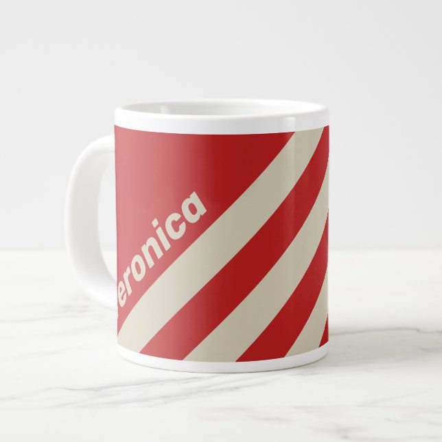 Retro Crimson Three Stripes with Name Jumbo-Tasse (Vorderseite Links)