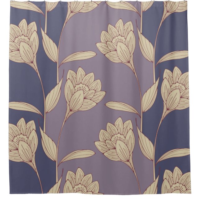 Retro-Crocus Tapete in blauen Lila Duschvorhang (Vorderseite)