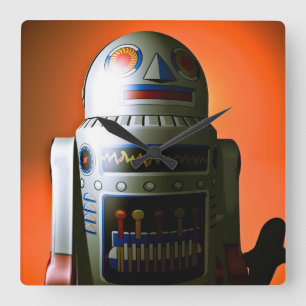 Retro Croppe Toy Robot 02 Quadratische Wanduhr