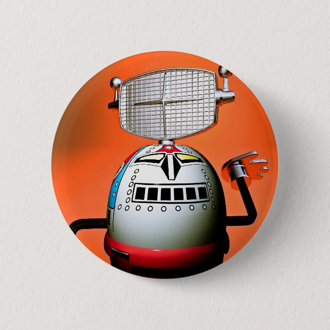 Retro Cropped Toy Robot 03 Schaltfläche Button (Vorderseite)