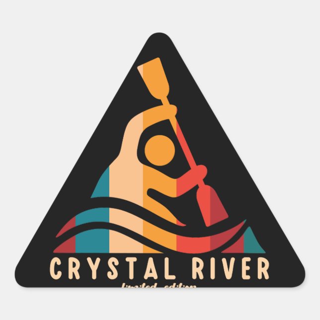 Retro Crystal River Kayaking Dreieckiger Aufkleber (Vorderseite)