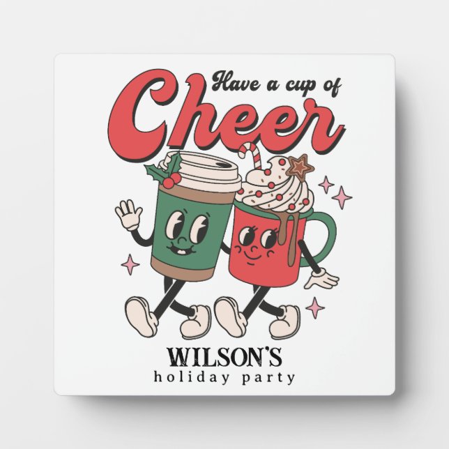 Retro Cup Cheer Hot Chocolate Holiday Fotoplatte (Vorderseite)