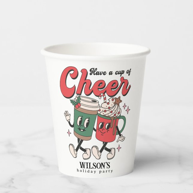 Retro Cup Cheer Hot Chocolate Holiday Pappbecher (Vorderseite)