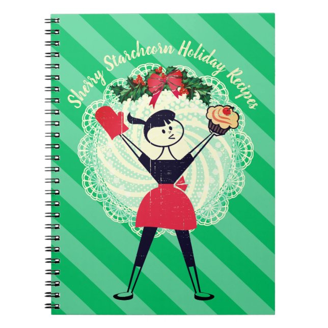 Retro Cupcake Girl Backen Kochbuch Rezept Notebook Notizblock (Vorderseite)