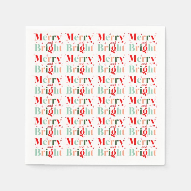Retro Custom Colors Merry and Bright Christmas Serviette (Vorderseite)