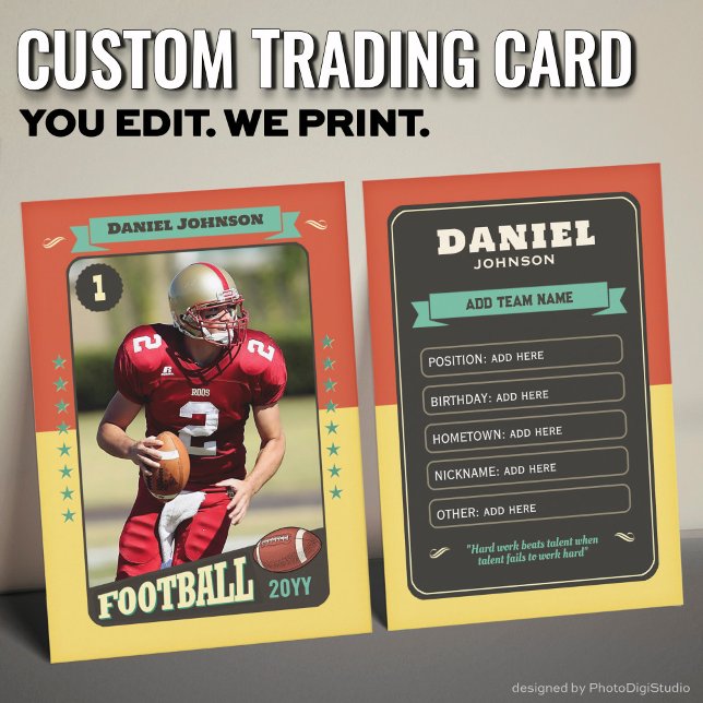 Retro Custom Football Trading Card Player Card Kar Telefonnummerkarte (Custom Football Trading Card, Orange Retro Player Card)