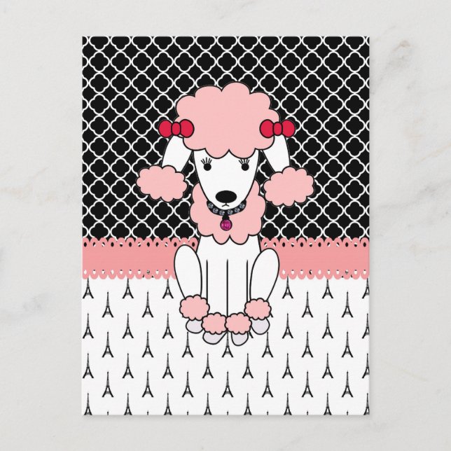 Retro custom girdiva pink Paris Poodle Postkarte (Vorderseite)