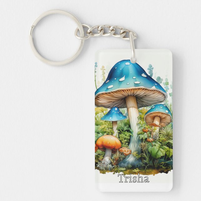 Retro Custom Monogram Psychedelic Mushroom Schlüsselanhänger (Vorderseite)