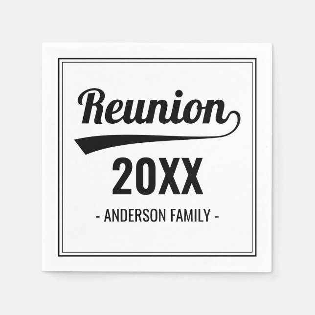Retro Custom Year Black & White Family Wiedersehen Serviette (Vorderseite)
