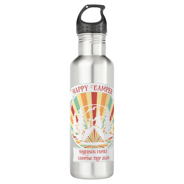 Retro customizable family camping, add name edelstahlflasche (Vorderseite)