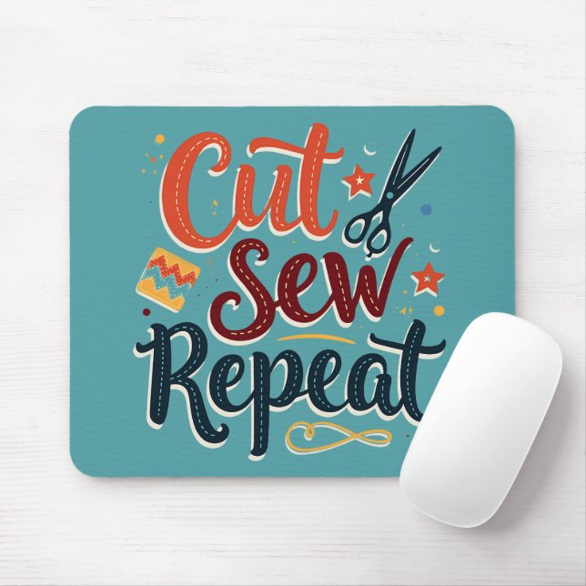 Retro "Cut Sew Repeat" Nähen Lover Design Mousepad (Mit Mouse)