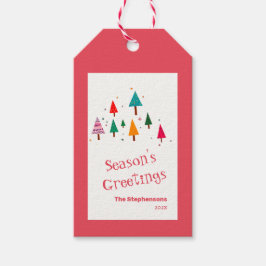 Retro Cute Christmas Trees Gift Tag Geschenkanhänger