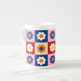 Retro Cute colorful Flowers Pattern  Prozellantasse
