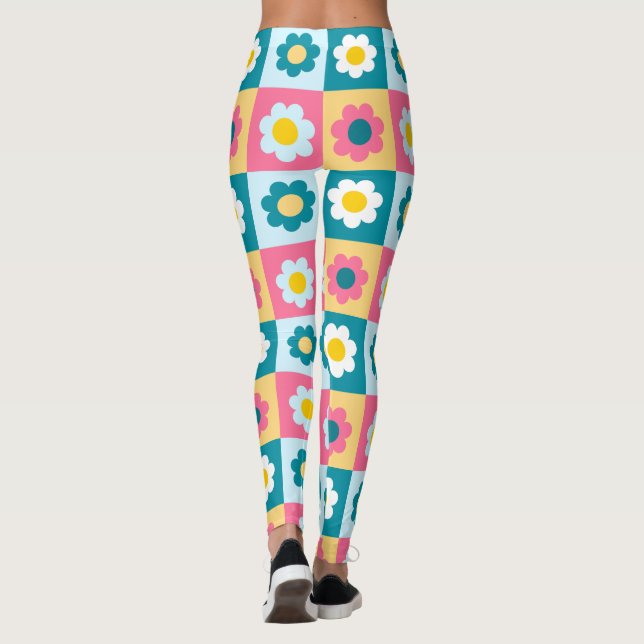Retro Cute colorful Pastel Flowers Pattern  Leggings (Rückseite)