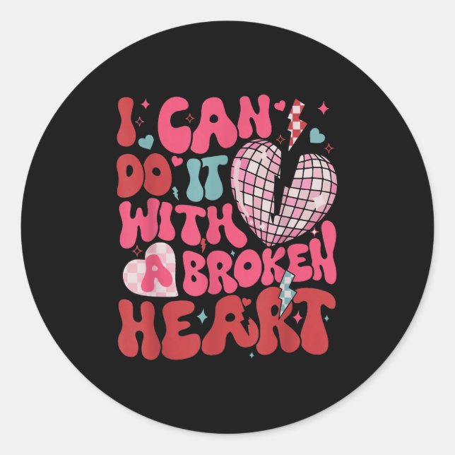 Retro Cute Groovy I Can Do It Quote Disco Heart -  Runder Aufkleber (Vorderseite)