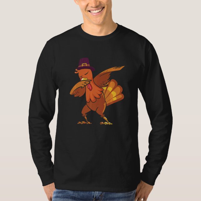 Retro Dabbing Truthahn Familie Passende Thanksgivi T-Shirt (Vorderseite)