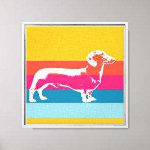 Retro-Dachshund-Silhouette – Bunte Pop-Hunde-Kunst Leinwanddruck