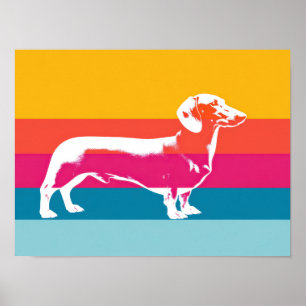 Retro Dachshund-Silhouette – Bunte Pop-Hunde-Kunst Poster