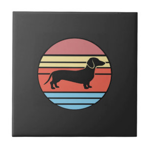 Retro-Dachshund-Sonnenuntergangs-Vektor Fliese