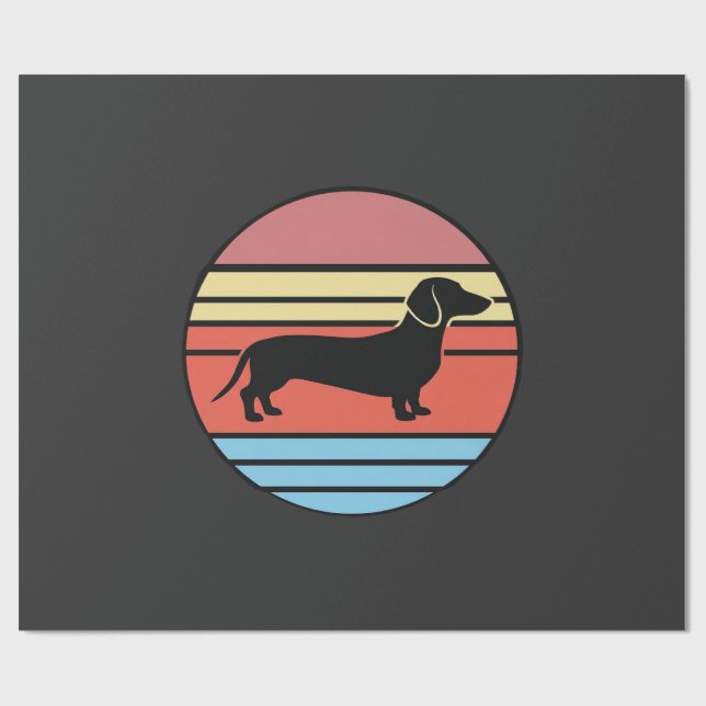 Retro-Dachshund-Sonnenuntergangs-Vektor Geschenkpapier (Flach)