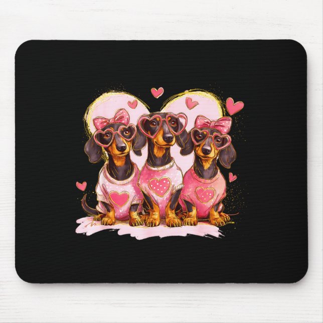 Retro Dachshund With Heart Sungles Valentine's Day Mousepad (Vorne)