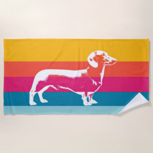 Retro-Dackel-Silhouette – Bunte Pop-Hunde-Kunst Strandtuch