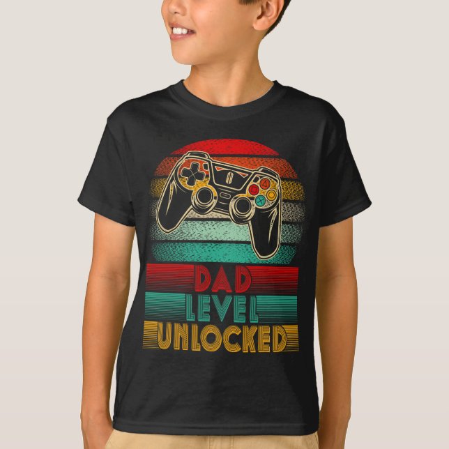 Retro Dad Level Unlocked New Dad Controller Father T-Shirt (Vorderseite)