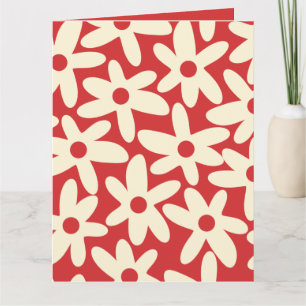 Retro Daisies Blumenmuster Rot und Creme Karte